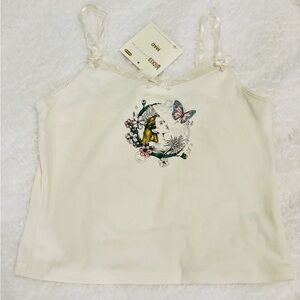 Katie Kime Cream Lace-Trim Graphic Butterfly Cami Wicked SZ Medium